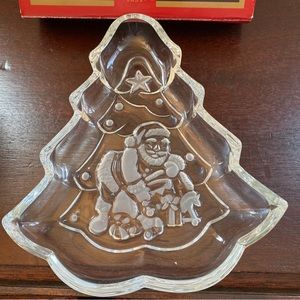 Gorham Holiday Traditions Crystal Santa Tree Dish with box